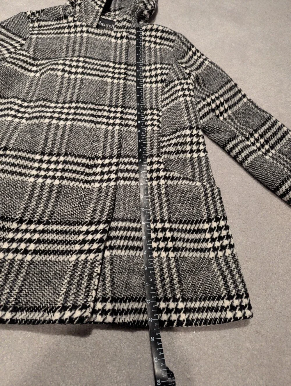 Maxwell Studio Black And White Plaid Peacoat Jacket With Hood - Picture 12 of 14